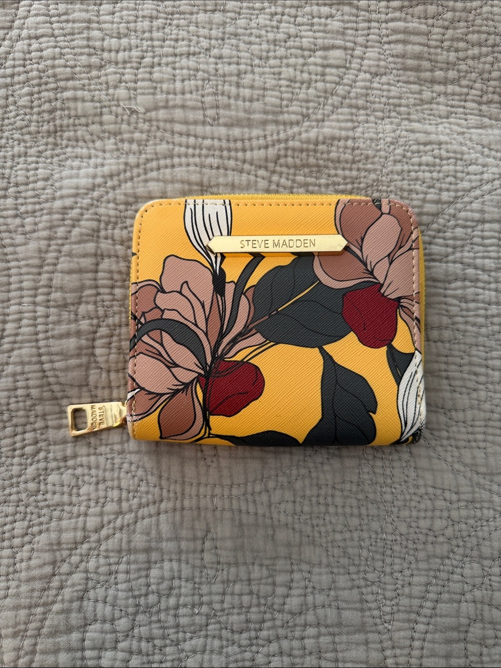 Steve Madden Yellow Floral Zip-Around Wallet